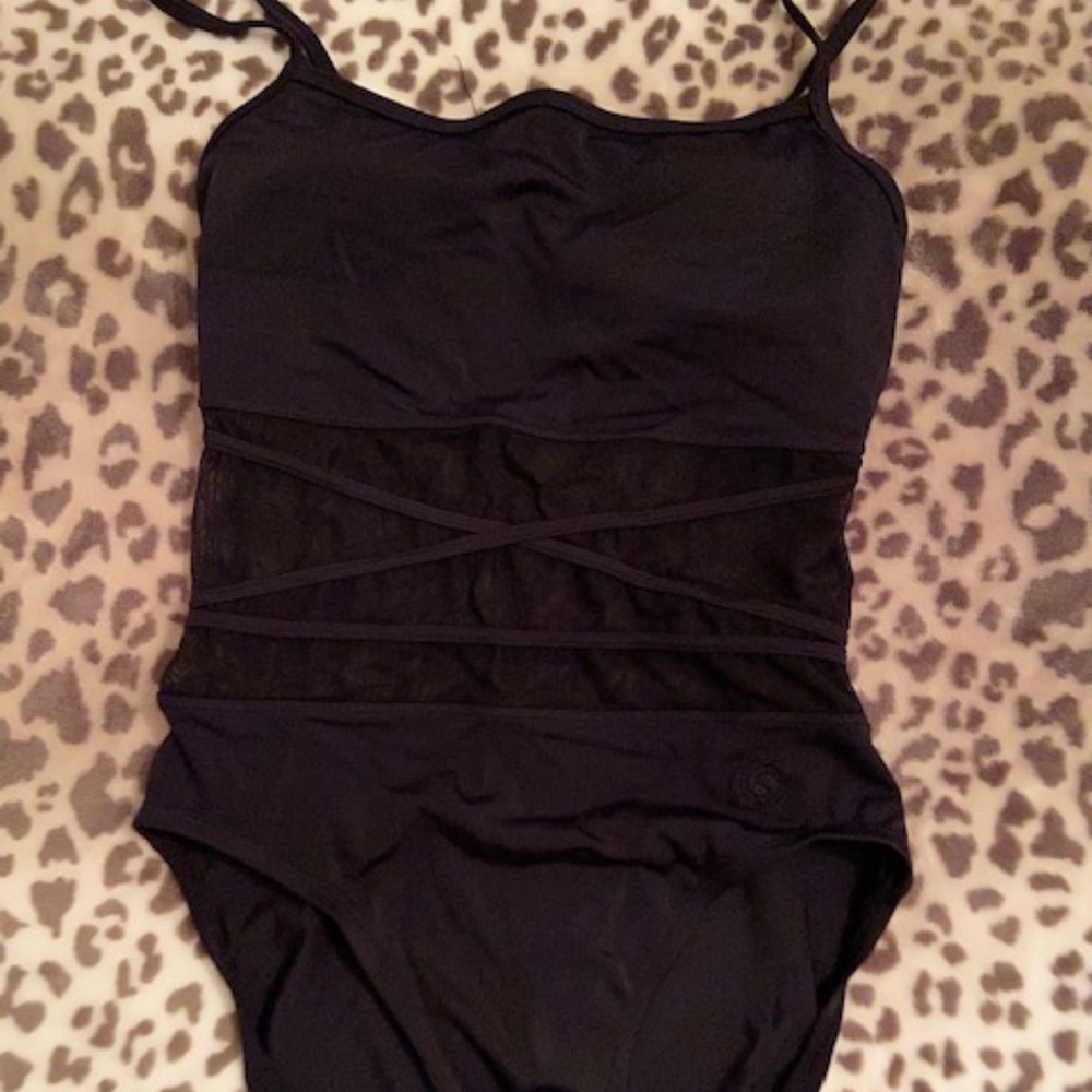 Chic Black Bathing Suit with Mesh Middle